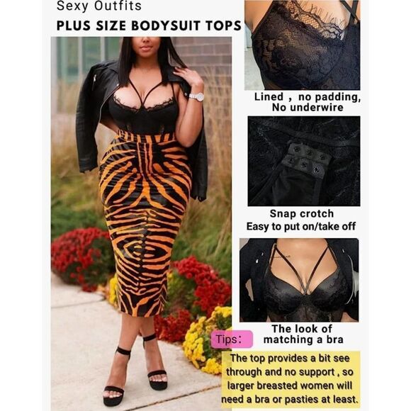 Plus size sheer stretch eyelash lace bodysuit sz 3XL - Picture 4 of 14